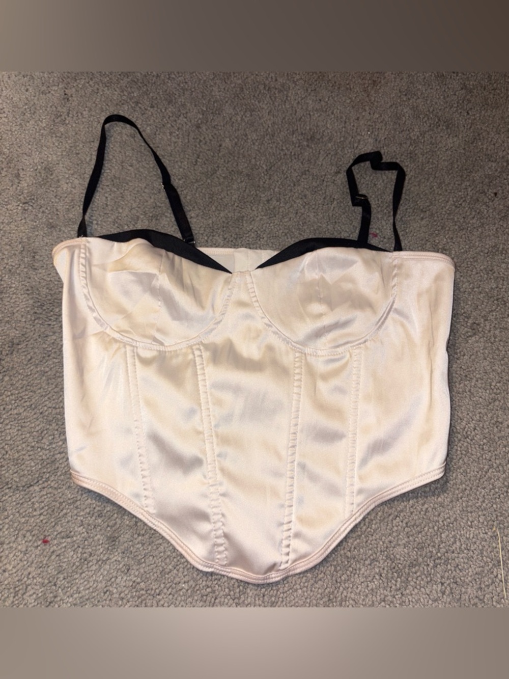 Ivory Satin Longline Bustier with Black Trim